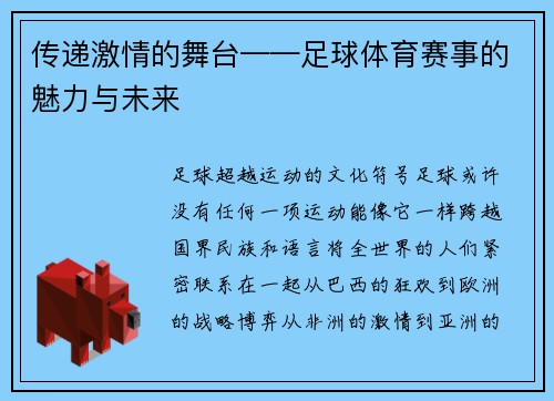 传递激情的舞台——足球体育赛事的魅力与未来