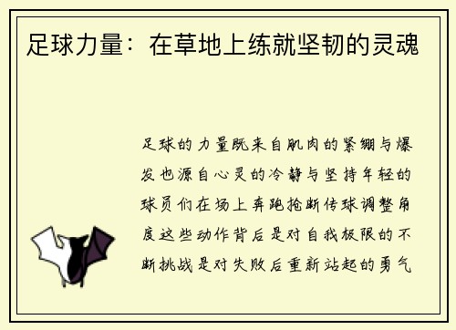 足球力量：在草地上练就坚韧的灵魂