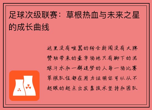 足球次级联赛：草根热血与未来之星的成长曲线
